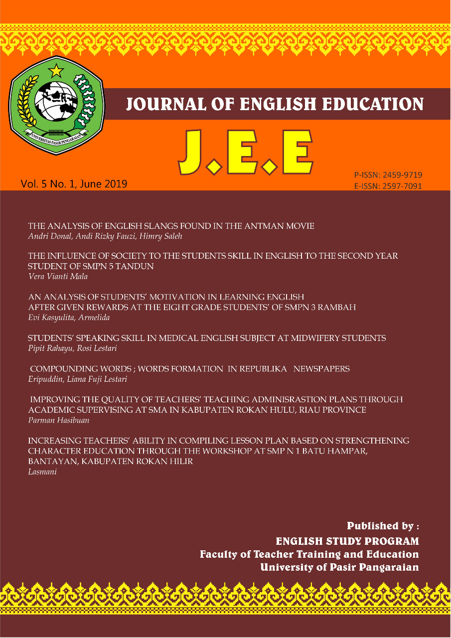					View Vol. 5 No. 1 (2019): JEE (Journal of English Education)
				